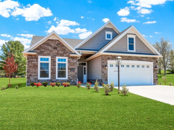 a brick house with a garage