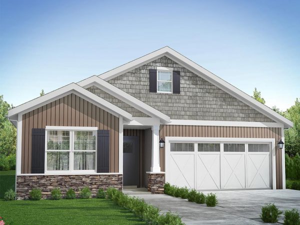 a house with a garage with American Gothic House in the background