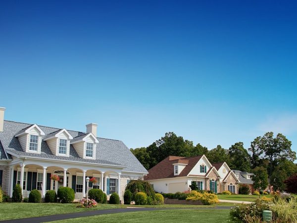 a house with a lawn and trees